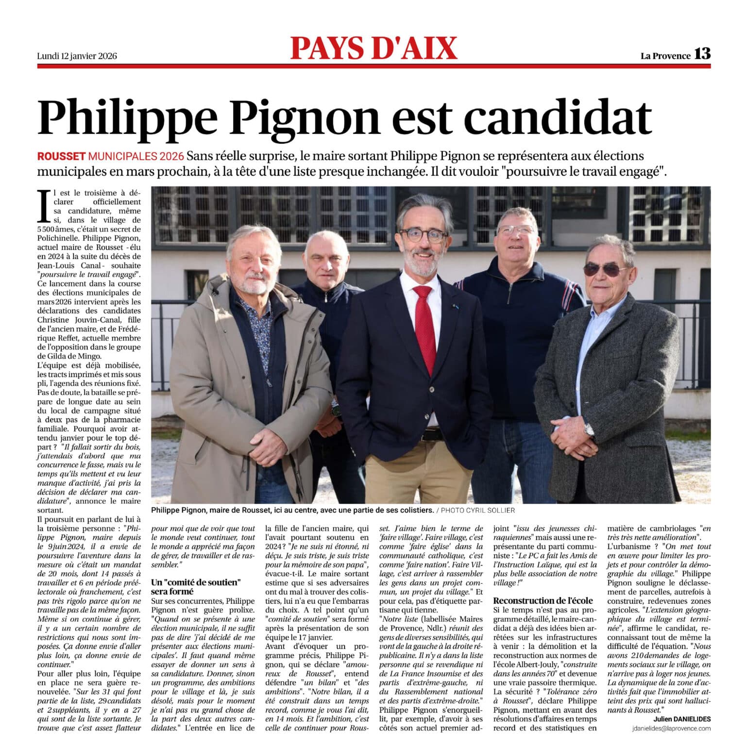 Article La Provence dans lequel Philippe Pignon annonce sa candidature